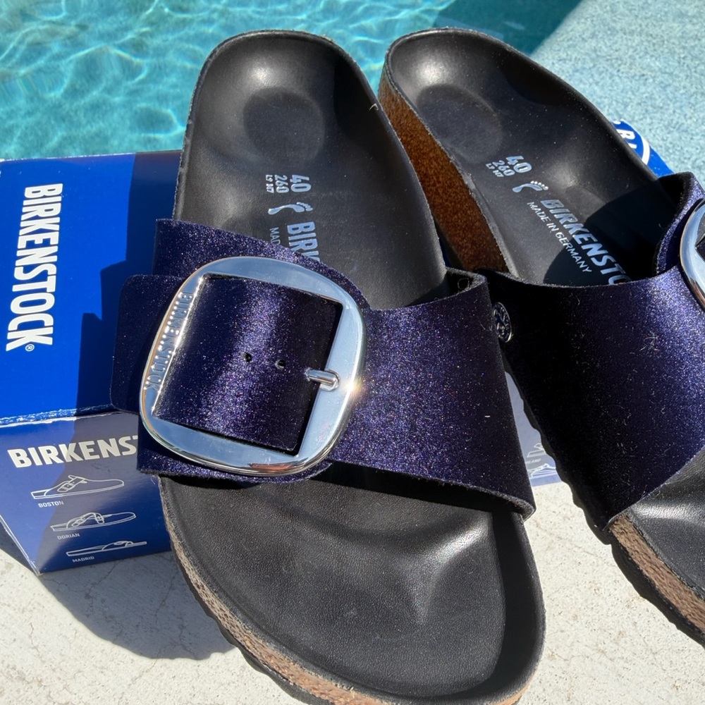 BIRKENSTOCK MADRID BIG BUCKLE SANDAL IN VELVET MIDNIGHT  Size 40 - Picture 5 of 14